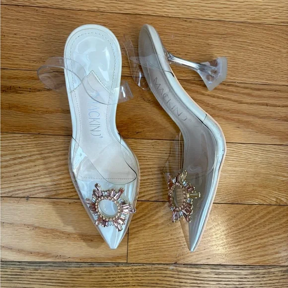 Transparent Point Toe Slingback Pump with Rhinestone Embellishment - Picture 11 of 16